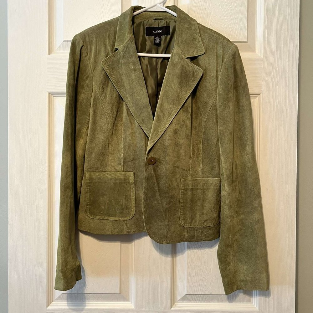 Alfani Green Suede Leather Jacket Size Large One Button Front